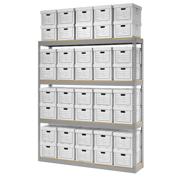 Global Industrial Record Storage Rack With 40 Boxes, 72W x 15D x 84H, Gray 130102 - main